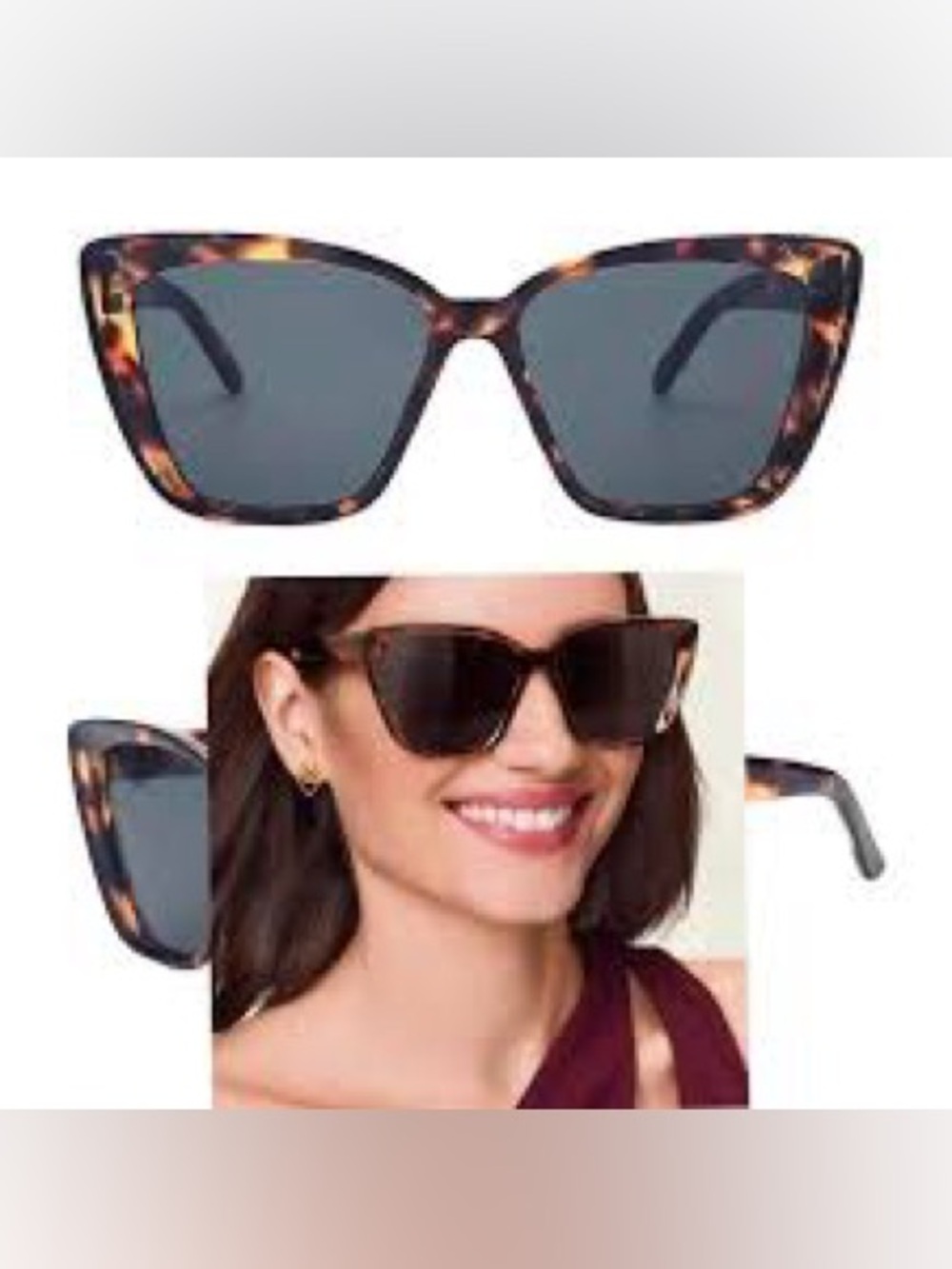 Tortoise Shell Square Cat Eye Sunglasses Glossy Brown Oversized